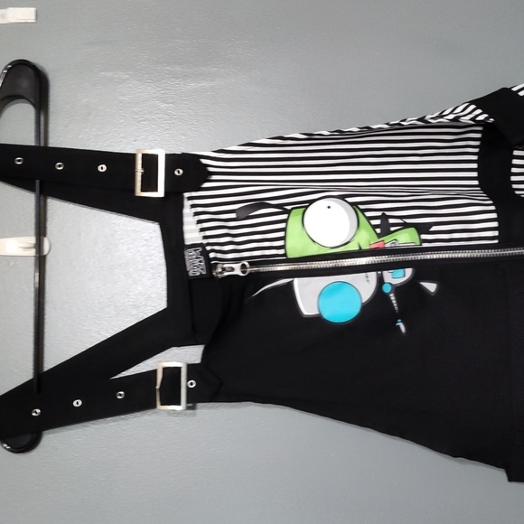 Nickelodeon hot topic Invader Zim GIR Split Stripe Shortalls XL - Picture 1 of 9